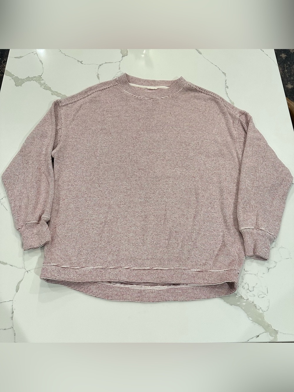 Aerie Getaway Waffle Fleece Sweatshirt Pullover Womens S Red Oversized Cozy Soft